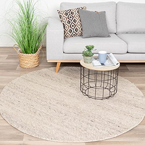 FRAAI | Home & Living Wollteppich Rund - Feline Weiß Wolle - Flachgewebe - Einfarbig - Modern, Skandinavisch - Wohnzimmer, Esszimmer, Schlafzimmer - Carpet