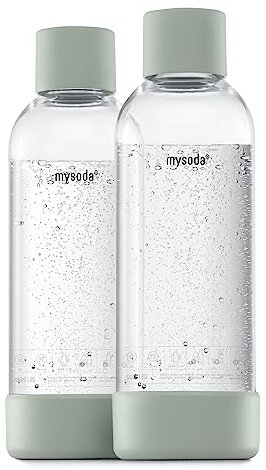 Mysoda: BPA-frei Plastik Wasserflasche für Wassersprudler mit Quick-Lock, Deckel und Boden aus Holzkomposit, 2 x 1L - Hellgrün (Pigeon)