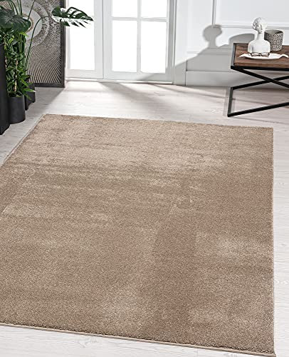 the carpet Marley eleganter Designer Teppich Wohnzimmer, weicher & pflegeleichter Kurzflor Wohnzimmerteppich in Taupe, Teppich 60 x 110 cm