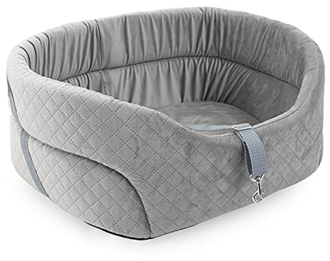 BOUTIQUE ZOO Hunde Autositz Universal Waschbar Abriebfest, Autositz Hund für Vordersitz, Beifahrersitz, Rückbank, Hundebett Hundetasche, L: 56 cm x 48 cm, Grau - Wildlederimitat - Velvet