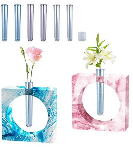 Harzform für Pflanzenanzuchtstation Reagenzglas-Vase Silikonform Hydrokultur-Pflanzgefäß Epoxid-Formen für Harzguss mit 6 Reagenzgläsern für Hydrokulturpflanzen Blumen Heimdekoration