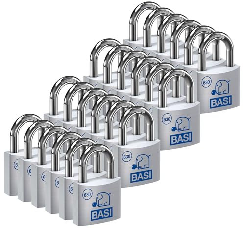 BASI | Vorhangschloss 24er Set | 30 mm | gleichschließend | massives Aluminium-Gehäuse | gehärteter Stahlbügel | sicheres Vorhängeschloss gleichsperrend | Bügelstärke 5 mm | 24 Stück