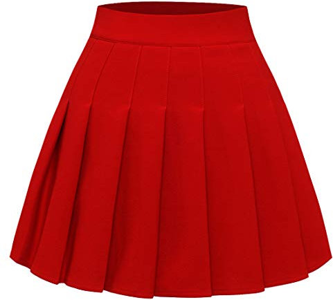 Timormode Mujer Falda Plisado Mini Cintura Alta Patinadora Acampanada Colegiala de Tenis Rojo XXL