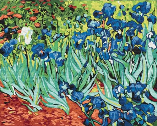 Artnapi Pintura por números adultos con marco | DIY pintado a mano | flores – lirios azules Van Gogh | Kit para principiantes y adultos | Set incluye pinturas acrílicas y pinceles | lienzo de 40 x 50