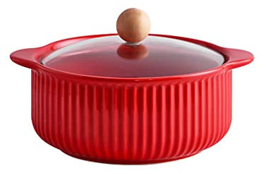 JLWM Cuenco para Sopa con Asa Doble Cerámico Cuenco de fideos instantáneos Olla de sopa Cubierta de vidrio Estilo japones Vajilla Grande (1000ML-con tapa, Rojo)