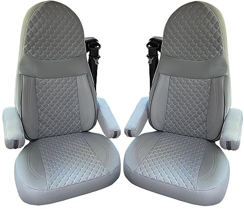 BREMER SITZBEZÜGE Wohnmobil Schonbezüge für Aguti GIS Liner und Milan Sitze | 2er Schonbezug Set inkl. Armlehnen-Bezüge in Grau | GT409