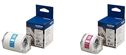 Brother CZ-1005 Farbetikettenrolle, 50 mm breit, 5 m lang für Etikettendrucker VC-500W & CZ-1004 Farbetikettenrolle, 25 mm breit, 5 m lang für Etikettendrucker VC-500W, weiß