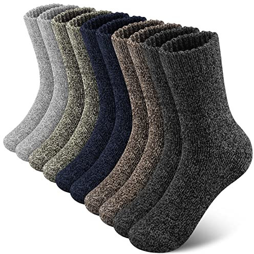 SIMIYA Merino Wool Socks for Men, Winter Thick Hiking Socks, Thermal Breathable Crew Mens Sock for Outdoor Sports, 5 Pairs, UK 7-11