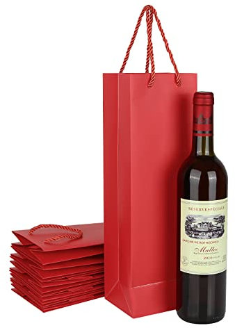 YAYODS 30PCS Kraft Paper Wine Gift Bags, Heavy Duty Wine Bottle Bags with Handle, Reusable Sturdy Wine Storage Bag for Festivals, Parties, Wedding and Retail Merchandise, Red