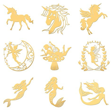 OLYCRAFT 9Stück Orgonite Aufkleber Einhorn Aufkleber Fairy Angel Meerjungfrau Dekorieren Aufkleber Selbstklebende Goldene Aufkleber für Sammelalben Harz Handwerk Telefon & Wasserflasche Dekor 4x4cm