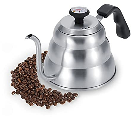 Vierta cafetera cafetera acero inoxidable tetera tetera cuello cisne tetera con termómetro tetera doméstica adecuada café por goteo prensa francesa(1 litro)
