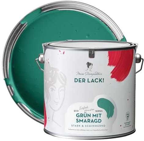 MissPompadour seidenmatte Holzfarbe Innen & Außen 2,5L Grün mit Smaragd, Möbelfarbe ohne Schleifen - Farbe für Holz, Metall, Kunststoff - Holzlack, Möbellack schnelltrocknend mit hoher Deckkraft