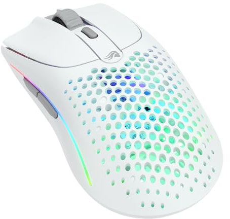Glorious Gaming Model O 2 Wireless Gaming Mouse – 2,4 GHz & Bluetooth hybrid, superleichte 68 g, Lange Akkulaufzeit, 26 k BAMF 2.0 Sensor, RGB-Beleuchtung, beidhändig, 6 Tasten, PTFE-Füße – Weiß