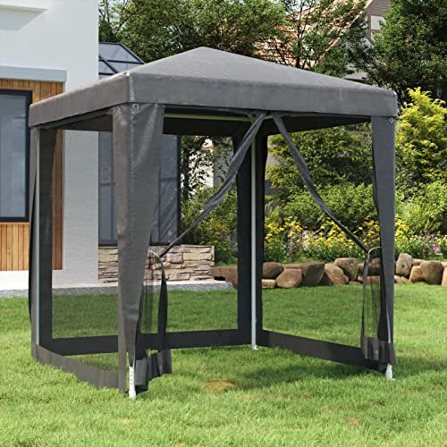 Tidyard Partyzelt mit 4 Mesh-Seitenwänden Gartenzelt Festzelt Pavillon Zelt Gartenpavillon Gazebo Gartenlaube Bierzelt Faltzelt Anthrazit 2x2 m HDPE