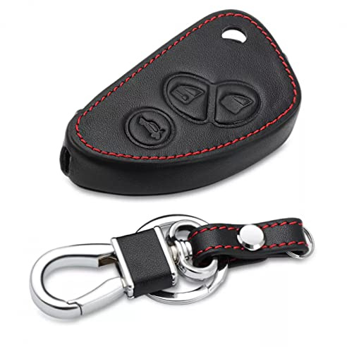 Leder Autoschlüssel Hülle Auto Fernbedienung Shell Fob Schlüsselanhänger 3 Tasten passend für Alfa Romeo 147 166 156 JTD TS GT