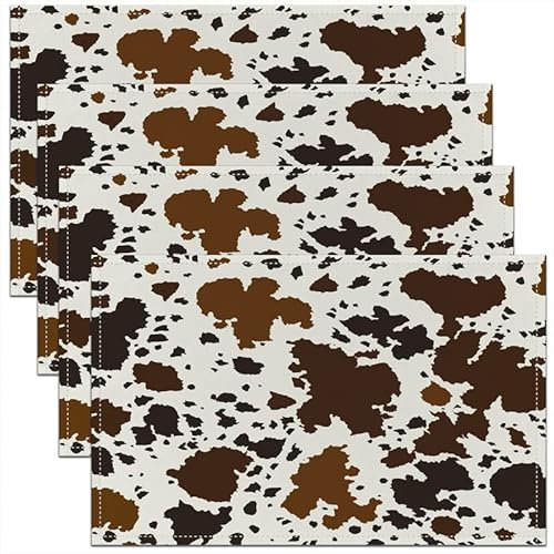 jejeloiu Tischsets aus Kuhfell, 30,5 x 45,7 cm, Rindsleder, 4 Stück, Bauernhaus, Westernhof, Tierhaut, Braun, Beige, Innen- und Außenbereich, Küche, Abendessen, Party, Dekoration, Tischsets