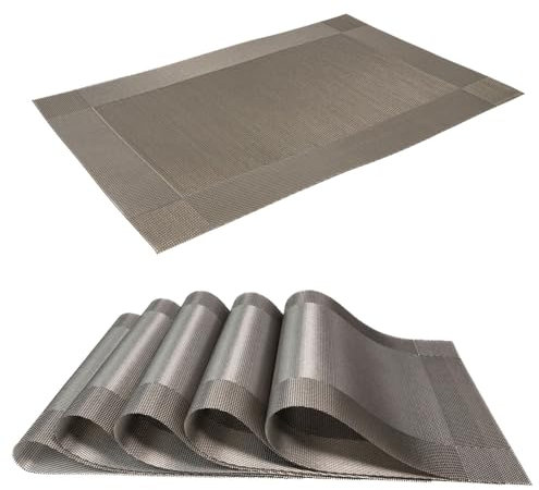 Intirilife 6X Juego de Posavasos de PVC Gris Claro - 45 x 30 cm - Mantel Individual Lavable Resistente al Calor para Cocina Mesa de Comedor