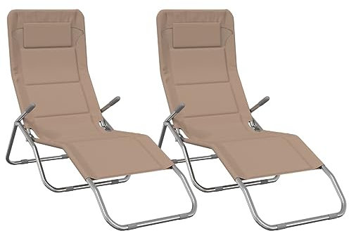 vidaXL Sonnenliege 2 STK., Gartenliege Klappbar, Liegestuhl Verstellbare Rückenlehne, Strandliege Relaxliege, Taupe Textilene Pulverbeschichteter Stahl
