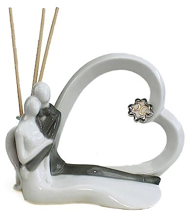 DLM34606 Profumatore in Porcellana Cuore con Coppia Sposi e Quadrifoglio con Albero della Vita Diffusore Ambienti bomboniera