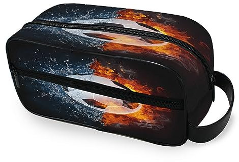 Tragbare Kulturtasche Fußball im Feuer Reise Waschtasche Multifunktions Kosmetiktasche Make-up-Tasche Aufbewahrungstasche für Frauen Männer Jungen Mädchen, multi