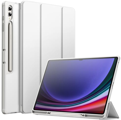 JETech Hülle für Samsung Galaxy Tab S10 Ultra/S9 Ultra 14,6, Weiß | Weiches TPU, S Pen Halter, Dreifach-Ständer, S Pen Laden Unterstützt, Auto Schlafen/Wachen