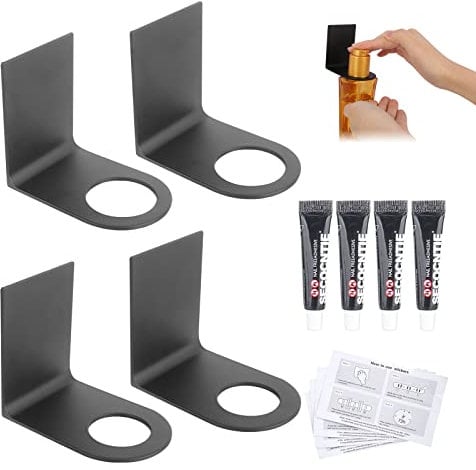 4PCS Soap Bottle Dispenser Holder, Wall Mounted Holder Soap Dispenser, Stainless Steel Wall Mounted Pump Hand Stand for Kitchen Bathroom, Black