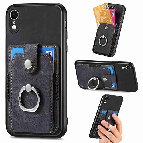 Knoowcase for iPhone SE 2020 Case iPhone 8 Phone Case SE 2022 Case iPhone 7 Wallet Shockproof Bumper Case with Ring Holder Card Slots PU Leather Cover Car Mount Kickstand Anit-Drop Shell Case, Black