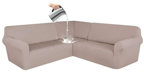 CLGTY Wasserdicht Sofabezug Ecksofa, 3 Stücke Bezug Für Ecksofas L-Form Sofa Bezug Eckcouch Antirutsch Sofahusse Für Wohnzimmer-Khaki-7 Sitzer