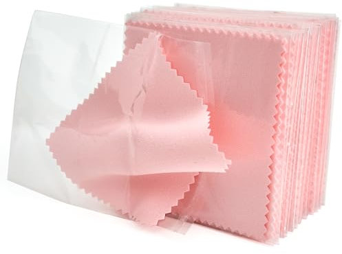 60 Stück Schmuck-Reinigungstücher, professionelles Poliertuch, einzeln verpackt, rosa Silber-Poliertuch für Schmuck, Sterlingsilber, Gold, Platin, Uhren, Münzen und mehr (8 x 8 cm)