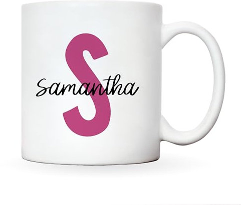 Personalised mug with name and initial, personalised gifts for women coffee mug coffee cup, customised gifts, mugs for women, coffee mugs, personalised gifts for girls (Cerise)