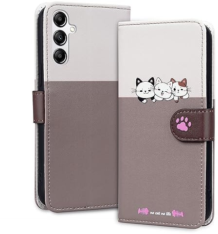 Ailisi Cover Per Samsung Galaxy A54 5G, Cartone Animato Gatti Cute Cats Custodia Protettiva Caso Libro Flip Cover Magnetica in Pelle PU con Portafoglio, Funzione Stand -Bianco/Marrone Chiaro