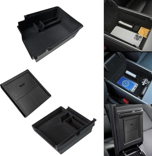TOPABYTE Centre Console Organiser for Tesla Model Y 2021-2024 and Model 3 2021-2023 Mittelkonsole Organizer Armrest Shelf Storage with Flocking (Pack of 3)