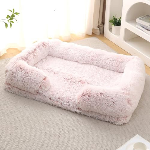 ZHULONGRUSHUI Panier pour Chien Dehoussable et Lavable,Lit pour Chat Orthopedique,Couverture de Protection pour Canapé,Bords Rehaussés,Coussin Chien Anti Stress Doux et Moelleux(Rose)