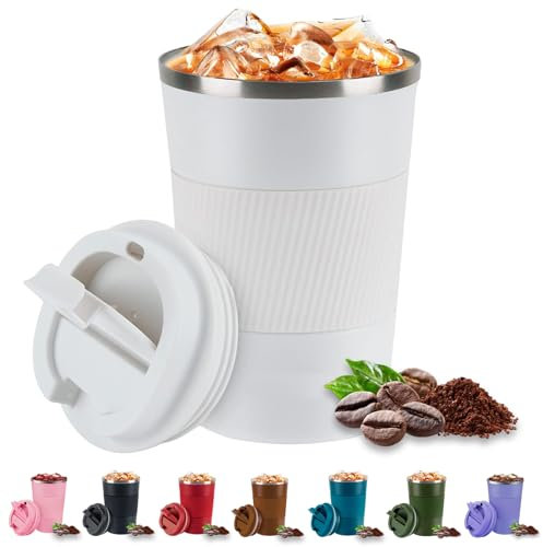 Eastrise Travel Mug,Insulated Coffee Cup with Leakproof Lid,Reusable Travel Coffee Mug,Stainless Steel Coffee Cup for Hot or Cold Drinks(White/13oz)