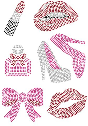 MAYJOYDIY 7 Styles High Heels Red Lips Rhinestone Iron on Hotfix Transfer Lipstick Perfume Bottle Bow Heat Transfer Bling Patch Rhinestone Iron on Decal for Women's T-Shirt Bag Pant