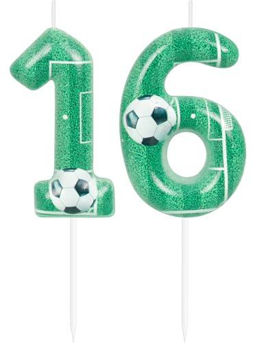 Yiran Football Happy Birthday Number 16 Cake Toppers & Decorations - Teenagers Football Theme Party Supplies