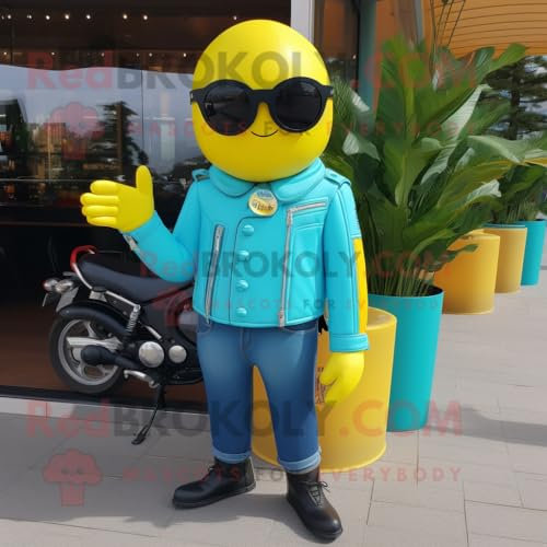 REDBROKOLY Turchese limone mascotte personaggio costume vestito con una giacca Biker e occhiali da sole