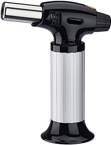 BNXCGDIQP Nachfüllbares Küchenfeuerzeug mit Sicherheitsverschluss, Verstellbarer Flamme, Jet Flame Torch Gasfeuerzeug für Creme Brulee, Grillen, Backen,Silver