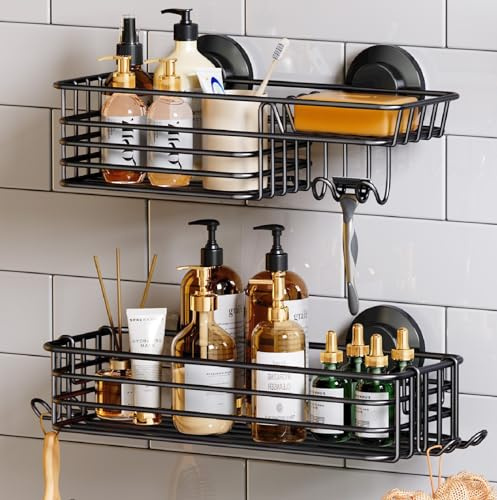 TAILI Suction Shower Caddy Stainless Steel Rustproof Suction Cup,2 Pack | Suction Shower Caddy Storage No Drilling Shampoo Holder Removable Powerful Bathroom for Shampoo Holder Kitchen Accessories
