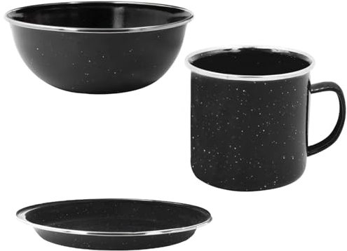 Widdle Gifts Camping Enamel Travel Mugs, Plates & Bowls/Ideal for Camping, Hiking, Fishing, Travels & More/Black Colour (Plate/Bowl/Mug)