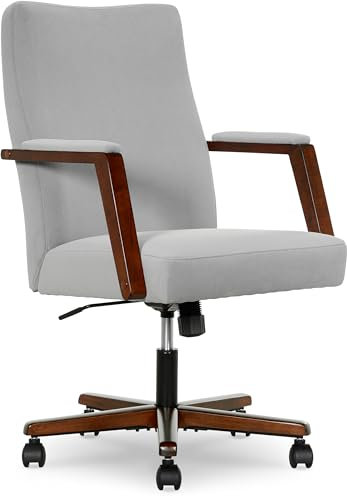 Finch Neo One Bürostuhl mit Rückenlehne aus weichem Samt, mittelgroßer Schaumstoffkissen, gepolsterte Armlehnen aus Holz und Drehfuß, moderner Schreibtischstuhl mit sanften ergonomischen Konturen,
