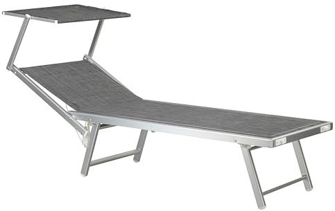 Totò Piccinni Salento Lettino Prendisole Pieghevole in Alluminio con TETTUCCIO mare spiaggia piscina giardino (Antracite Melange)