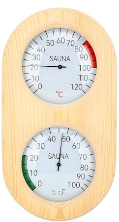 Saunathermometer,Saunaraumthermometer Hygrometer Holz 2 in 1 0-120 ℃ 0-100% Wandmontierter Sauna-Hygrothermograph Saunaraumzubehör für Dampfbad-Badezimmer