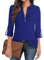 Gemulate Zip Up T Shirt for Women Ladies Tops 3/4 Sleeve Tops for Women UK Long Sleeve Polo Top Floral Printed Shirts Casual Tops for Women UK - Solid Blue, L