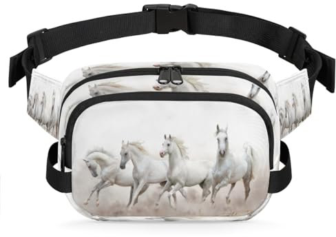 Gürteltasche mit Laufpferd, multifunktional, für Reisen, Sport, Laufen, Pferde-Design, Bauchtasche, Geldbörse, Gürteltasche für Damen, Herren, Mädchen, Jungen, Weiß, farbe, XL, Taschen-Organizer