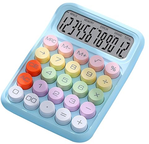 12-stelliger mechanischer Tastaturrechner mit großem LCD-Display, Desktop-Rechner mit großen Tasten für Büro, Heim und Schule, ABS-Material, spritzwassergeschützt (Himmelblau)