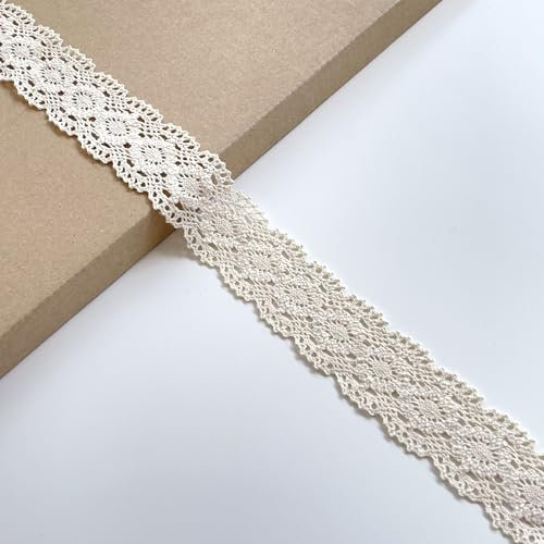 Natürlicher ovaler Spitzenbesatz, Bordüre Stoff, 3,2 cm breit, 2,7 m/Packung, Baumwolle, inklusive Spule