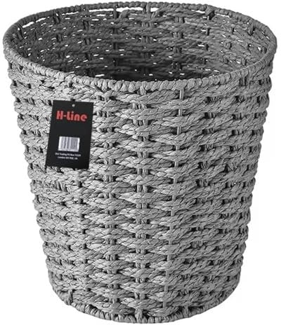 H-LINE Grey Paper Rope Round Basket Storage Waste Paper Rubbish Bin Country Style Bathroom Bedroom Office