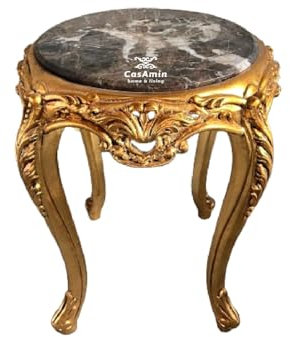CasAmin Home & Living Runder Beistelltisch im französischen Antik-Stil mit brauner Marmorplatte in Gold-Finish für die Inneneinrichtung