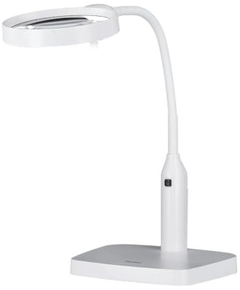 Rollei Tischlupe mit LED-Licht und Gelenk-Arm – 1,8X und 3,3X Vergrößerung, 6 LEDs mit Einstellbarer Helligkeit, Flexibler Arm, Standfuß & Tischklemme, Kabel- und batteriebetrieben